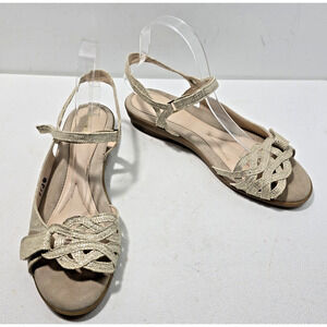 Beautifeel Kali Embossed Leather Wedge Heel Sandals Ivory/Silver Comfort 42/11.5